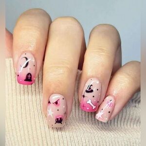 24 Pieces Halloween Pink and Nude Ombré Press-on Nails Cauldron Witch Graveyard